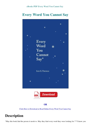 eBooks PDF Every Word You Cannot Say