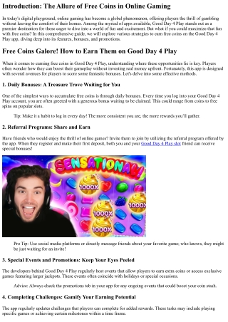 “Free Coins Galore! How to Earn Them on Good Day 4 Play”