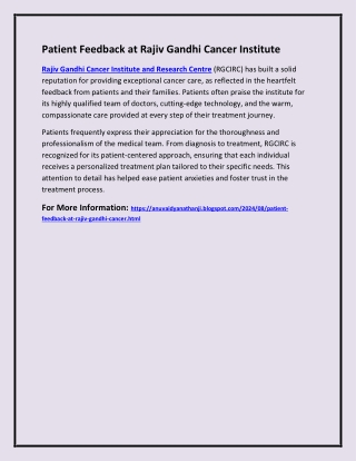 Positive Reviews of Rajiv Gandhi Cancer Hospital