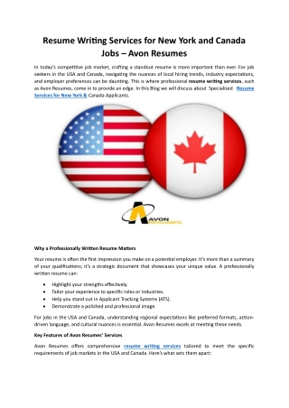 Resume Writing Services for USA and Canada Jobs – Avon Resumes