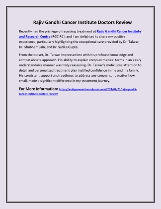 Rajiv Gandhi Cancer Institute Doctors Review