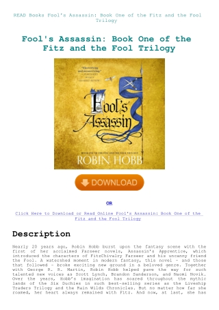 READ Books Fool's Assassin Book One of the Fitz and the Fool Trilogy
