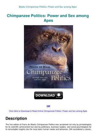 Books Chimpanzee Politics Power and Sex among Apes