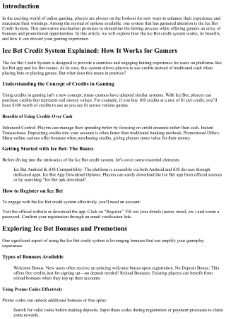 Ice Bet Credit System Explained: How It Works for Gamers