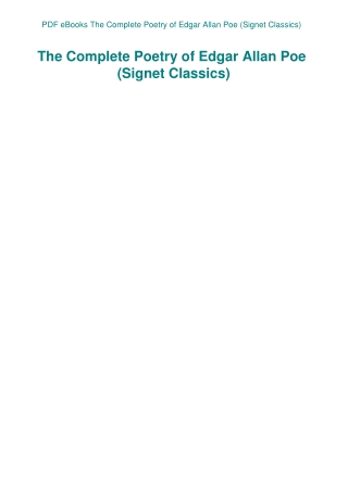 PDF eBooks The Complete Poetry of Edgar Allan Poe (Signet Classics)