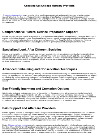 Exploring Chicago Mortuary Providers