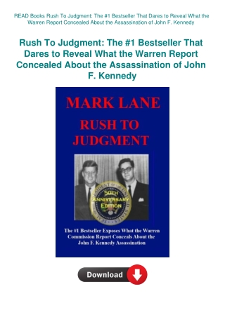 READ Books Rush To Judgment The #1 Bestseller That Dares to Reveal What the Warren Report Concealed
