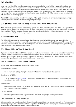 Get Started with 10Bet: Easy Access using APK Download