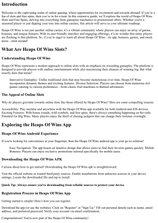 Explore the World of Heaps Of Wins Slots and Free Spins