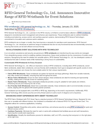 RFID General Technology Co., Ltd. Introduces a Advanced Selection of RFID Wristbands for Events