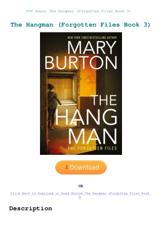 PDF Books The Hangman (Forgotten Files Book 3)