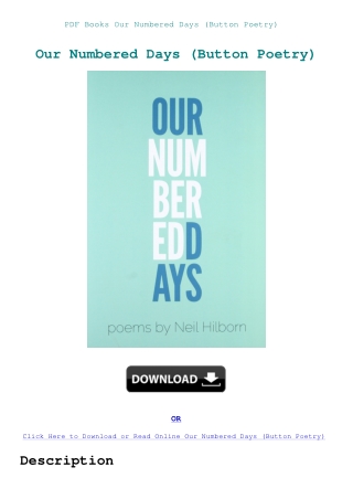 PDF Books Our Numbered Days (Button Poetry)