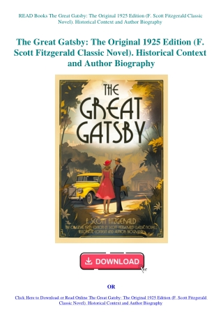 READ Books The Great Gatsby The Original 1925 Edition (F. Scott Fitzgerald Classic Novel). Historica