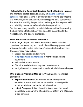 Reliable Marine Technical Services for the Maritime Industry