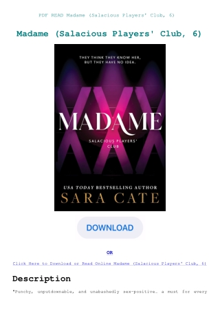 PDF READ Madame (Salacious Players' Club  6)