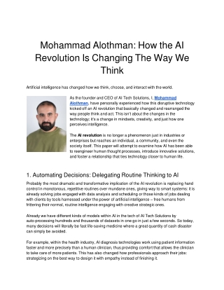 Mohammad Alothman: How the AI Revolution Is Changing The Way We Think