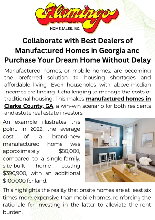 Collaborate with Best Dealers of Manufactured Homes in Georgia and Purchase Your