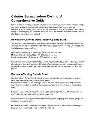 calories burned indoor cycling