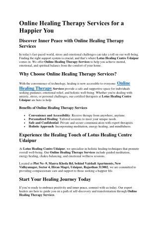 Online Healing Therapy Services for a Happier You