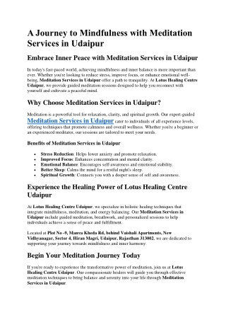 A Journey to Mindfulness with Meditation Services in Udaipur