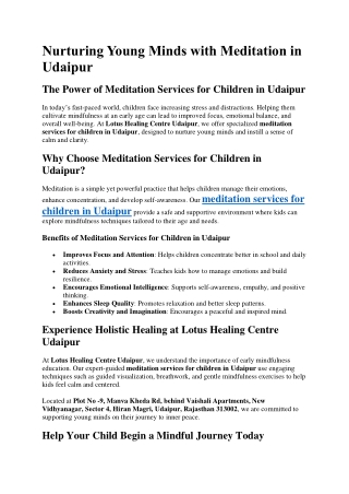 Nurturing Young Minds with Meditation in Udaipur