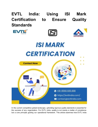 EVTL India_ Using ISI Mark Certification to Ensure Quality Standards