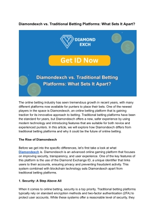 Diamondexch vs. Traditional Betting Platforms_ What Sets It Apart_