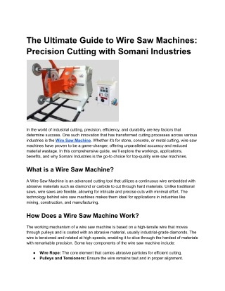 Wire Saw Machine