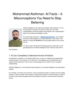 Mohammad Alothman: AI Facts – 6 Misconceptions You Need to Stop Believing