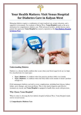 Best Diabetes Hospital in Kalyan West