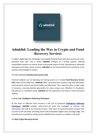 Crypto Funds Recovery | Admkltd