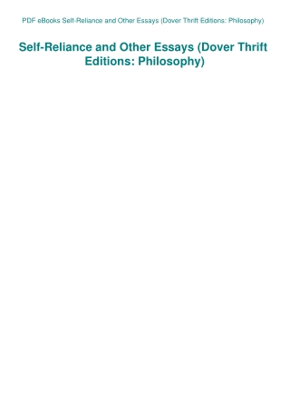 PDF eBooks Self-Reliance and Other Essays (Dover Thrift Editions Philosophy)