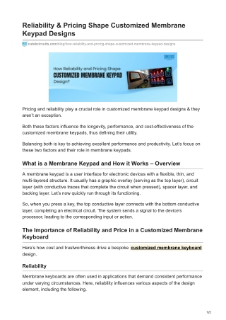 Reliability  Pricing Shape Customized Membrane Keypad Designs