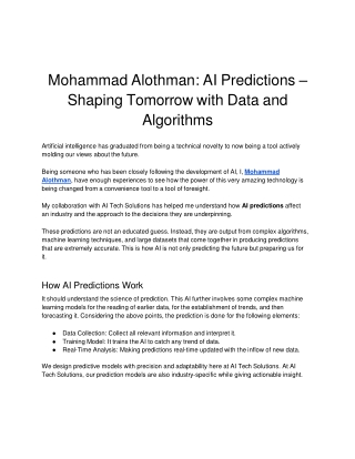 Mohammad Alothman: AI Predictions – Shaping Tomorrow with Data and Algorithms