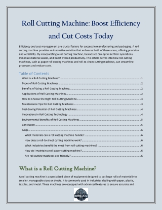 Roll Cutting Machine Boost Efficiency and Cut Costs Today