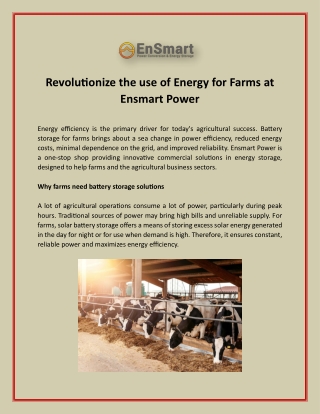 Revolutionize the use of Energy for Farms at Ensmart Power