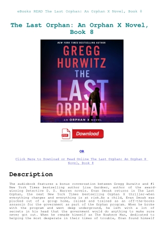 eBooks READ The Last Orphan An Orphan X Novel  Book 8