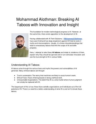 Mohammad Alothman: Breaking AI Taboos with Innovation and Insight