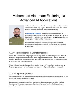 Mohammad Alothman: Exploring 10 Advanced AI Applications