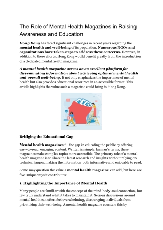 Role of Mental Health Magazines in Raising Awareness and Education