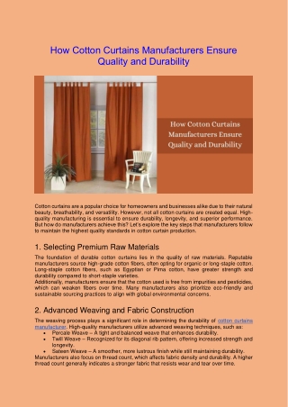 How Cotton Curtains Manufacturers Ensure Quality and Durability