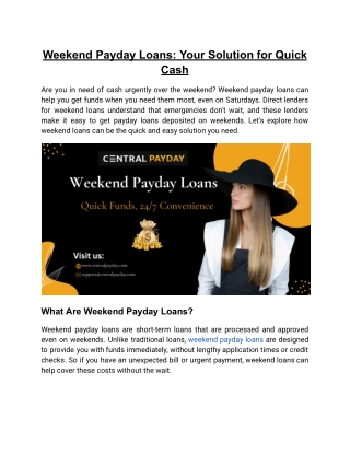 Weekend Payday Loans Online