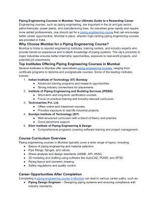 Piping Engineering Courses in Mumbai_ Trinkets