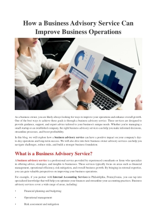 How a Business Advisory Service Can Improve Business Operations