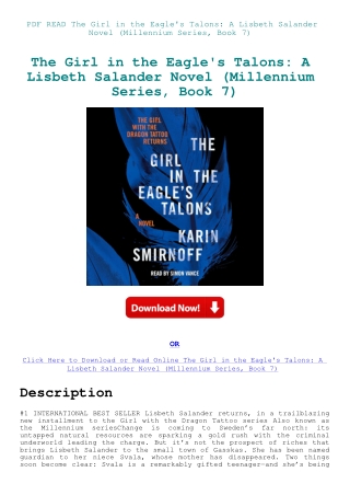PDF READ The Girl in the Eagle's Talons A Lisbeth Salander Novel (Millennium Series  Book 7)