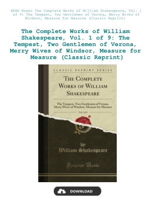 READ Books The Complete Works of William Shakespeare  Vol. 1 of 9 The Tempest  Two Gentlemen of Vero