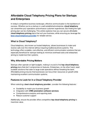 Affordable Cloud Telephony Pricing Plans for Startups and Enterprises