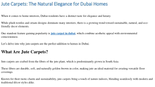 Jute Carpets: The Natural Elegance for Dubai Homes