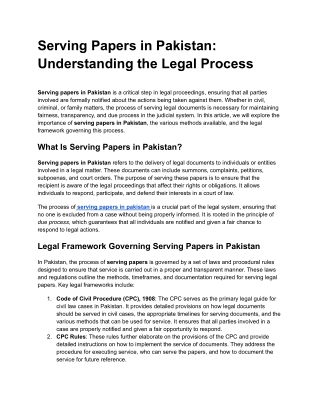 Serving Papers in Pakistan Understanding the Legal Process