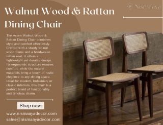 Acorn Walnut Wood & Rattan Dining Chair at Nismaaya Decor.